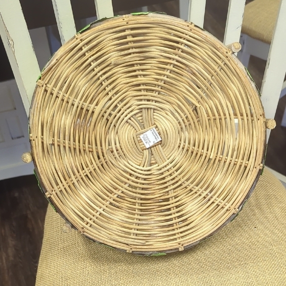 Vintage Wicker Baskets with Metal Green Leaf Accents, Handcrafted In Philippines - Picture 7 of 11